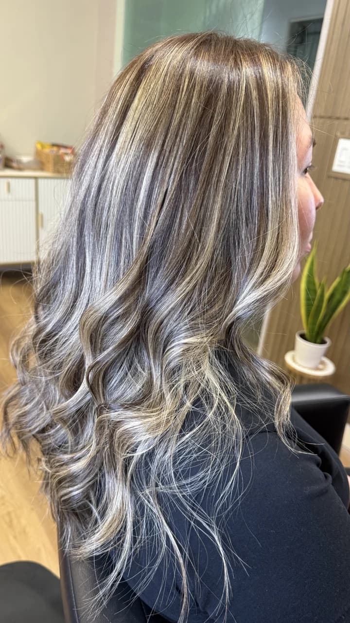 Ash blonde balayage with cool tones at Anita's Beauty, Germantown TN