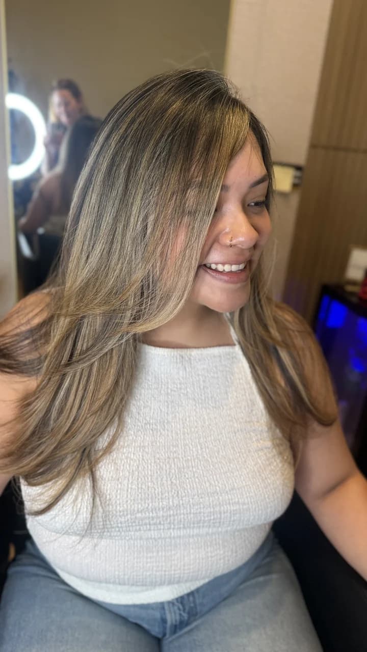 Happy client with her new balayage at Anita's Beauty, Germantown TN